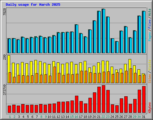 Daily usage for March 2025